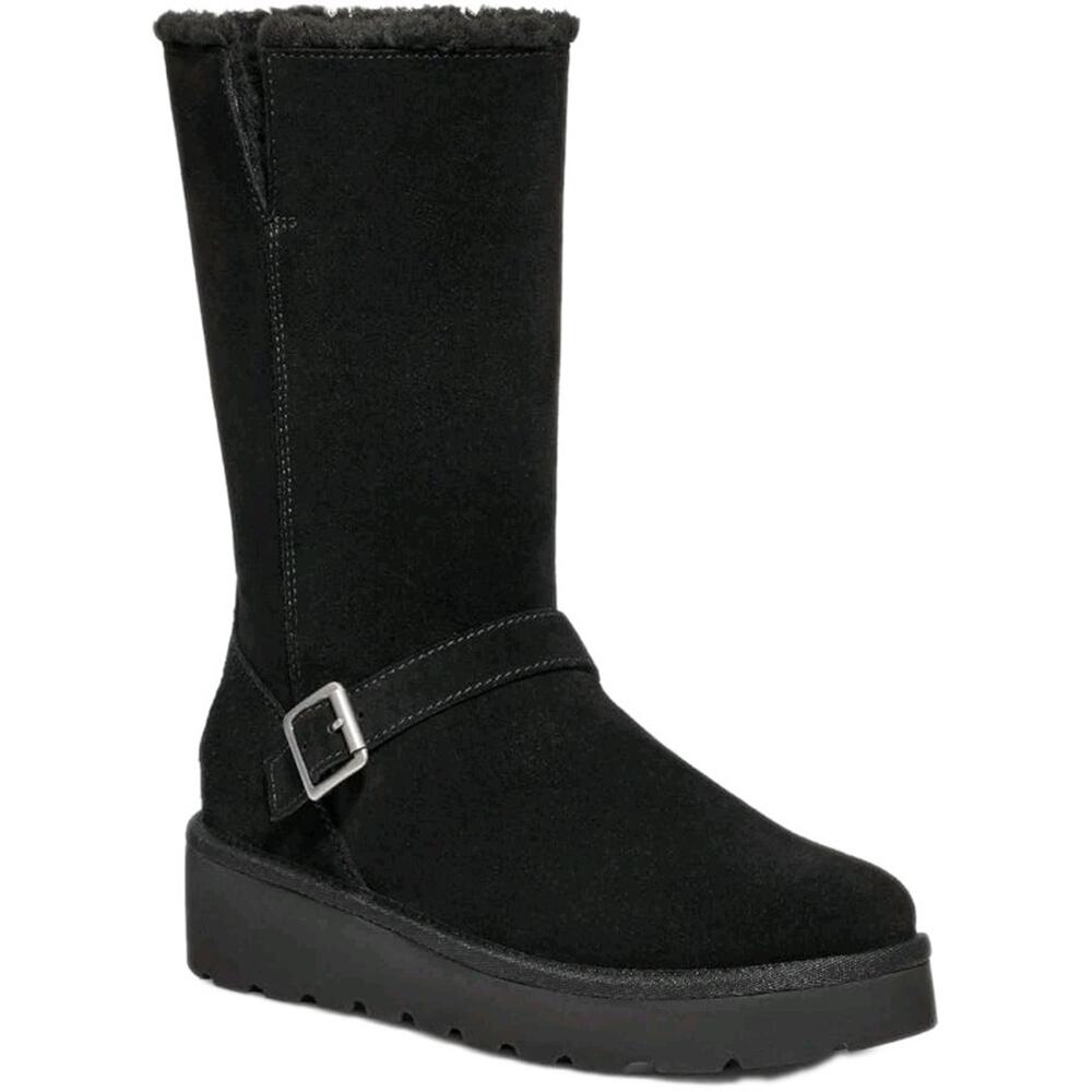 Koolaburra by UGG Kelissa Tall Boots Womens 8 Black Suede Wedge Faux Fur Zip